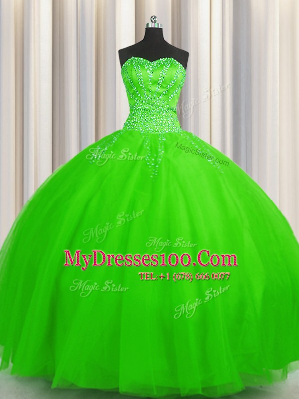 New Style Puffy Skirt Ball Gowns Sweetheart Sleeveless Tulle Floor Length Lace Up Beading Sweet 16 Quinceanera Dress