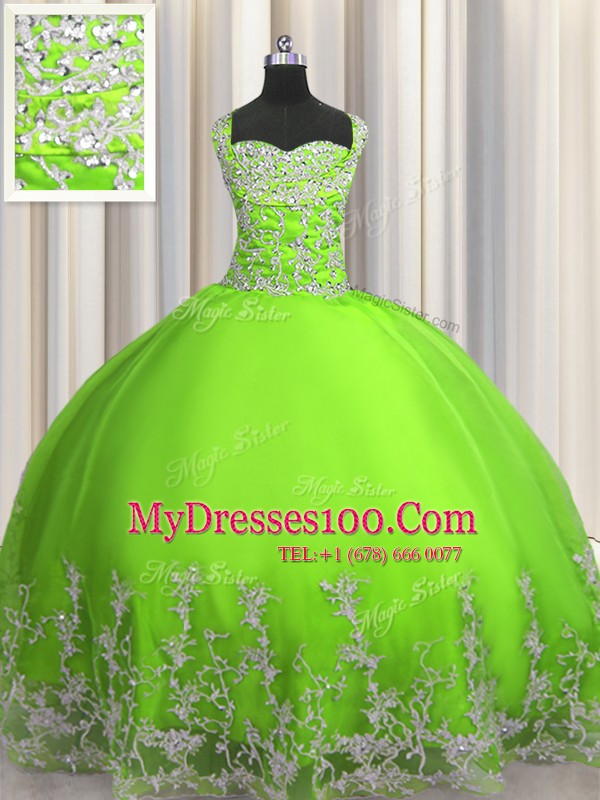 Tulle Sleeveless Floor Length Sweet 16 Quinceanera Dress and Beading and Appliques