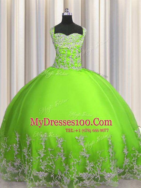 Tulle Sleeveless Floor Length Sweet 16 Quinceanera Dress and Beading and Appliques