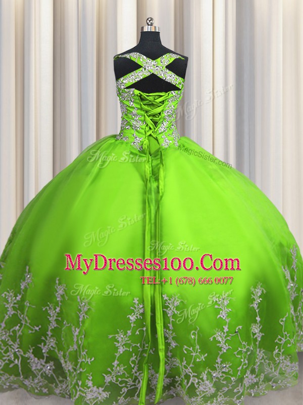 Tulle Sleeveless Floor Length Sweet 16 Quinceanera Dress and Beading and Appliques