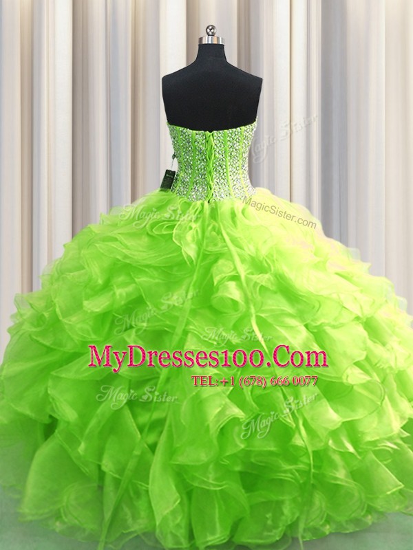 Visible Boning Organza Sweetheart Sleeveless Lace Up Beading and Ruffles Sweet 16 Dress in
