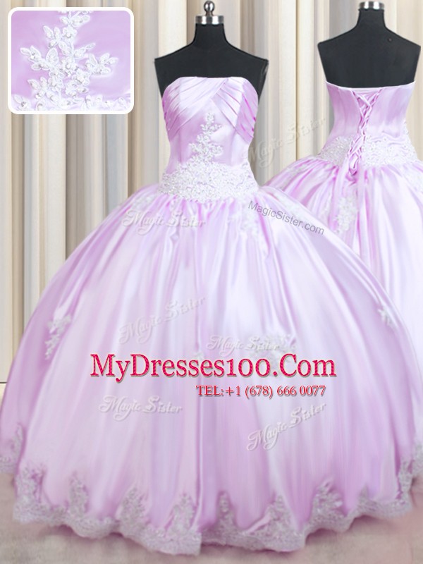 Floor Length Lilac 15th Birthday Dress Strapless Sleeveless Lace Up