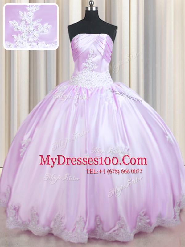 Floor Length Lilac 15th Birthday Dress Strapless Sleeveless Lace Up