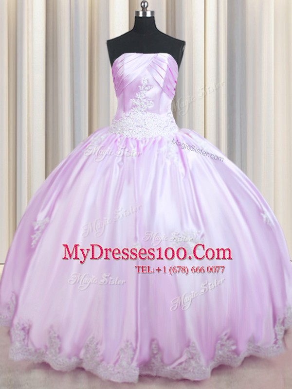 Floor Length Lilac 15th Birthday Dress Strapless Sleeveless Lace Up