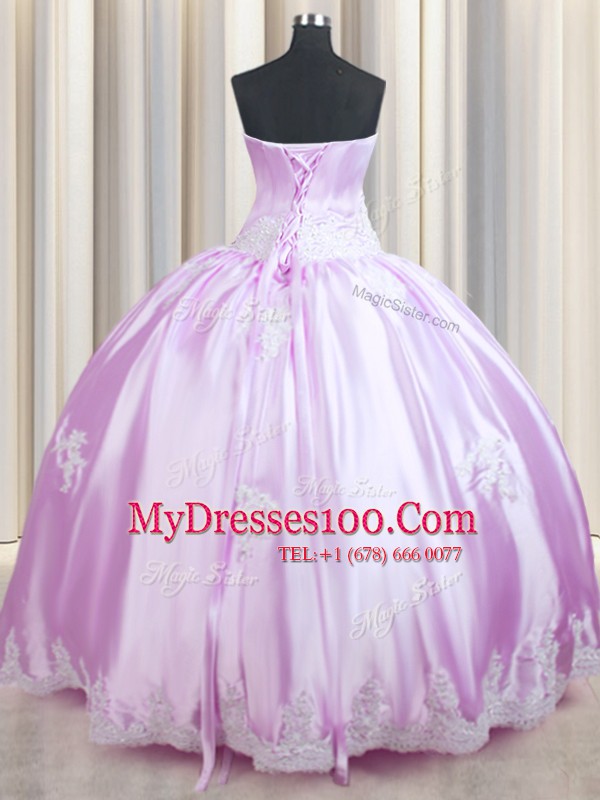 Floor Length Lilac 15th Birthday Dress Strapless Sleeveless Lace Up