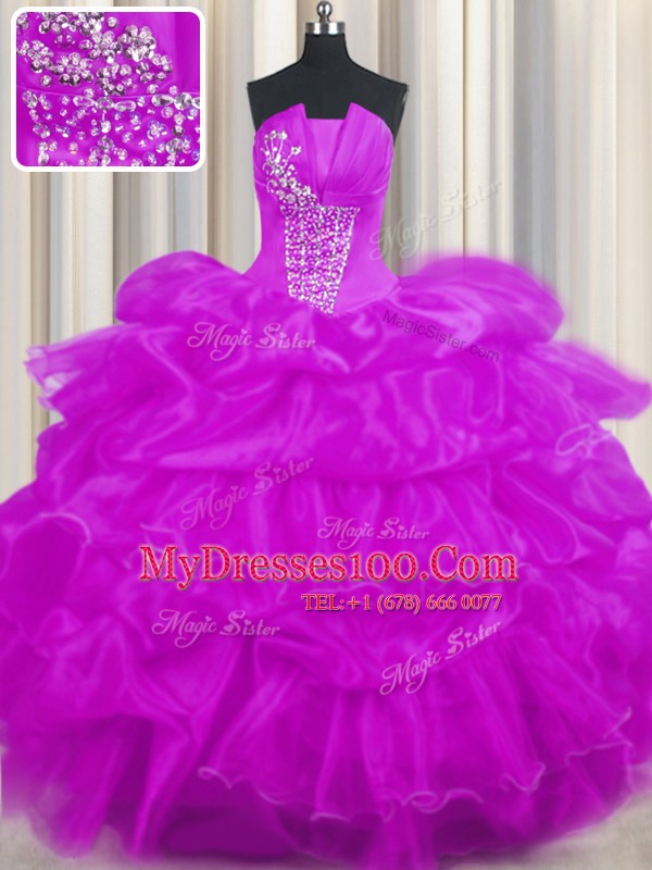 Hot Selling Pick Ups Ruffled Ball Gowns Sweet 16 Quinceanera Dress Purple Strapless Organza Sleeveless Floor Length Lace Up