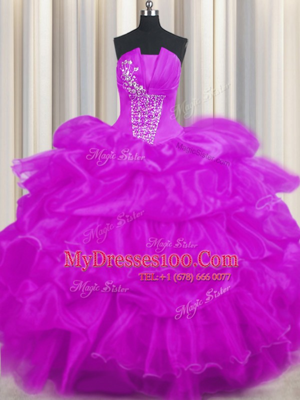 Hot Selling Pick Ups Ruffled Ball Gowns Sweet 16 Quinceanera Dress Purple Strapless Organza Sleeveless Floor Length Lace Up
