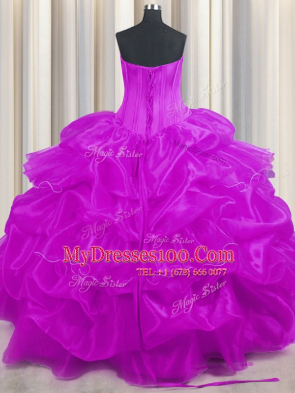 Hot Selling Pick Ups Ruffled Ball Gowns Sweet 16 Quinceanera Dress Purple Strapless Organza Sleeveless Floor Length Lace Up