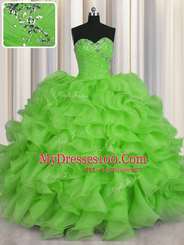 Organza Lace Up Vestidos de Quinceanera Sleeveless Floor Length Beading and Ruffles