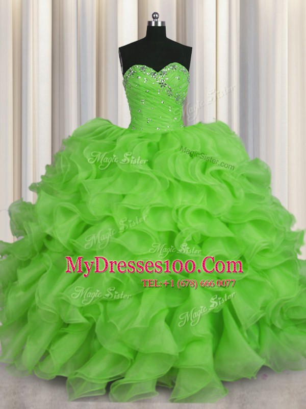 Organza Lace Up Vestidos de Quinceanera Sleeveless Floor Length Beading and Ruffles