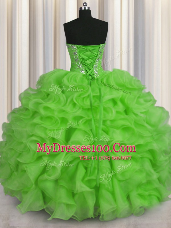Organza Lace Up Vestidos de Quinceanera Sleeveless Floor Length Beading and Ruffles