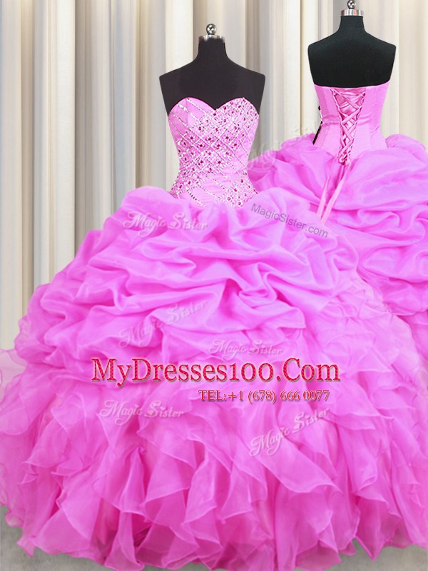Sleeveless Beading and Ruffles and Pick Ups Lace Up Quinceanera Gowns