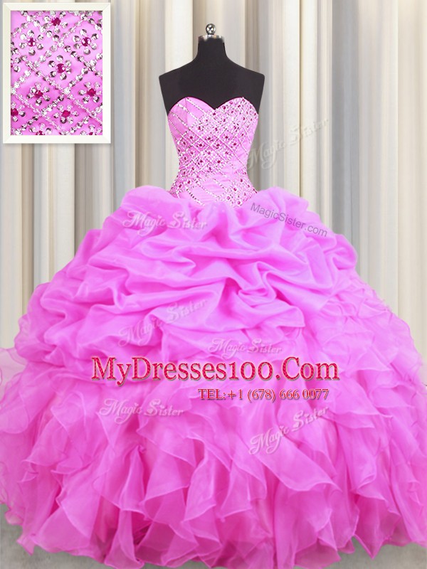 Sleeveless Beading and Ruffles and Pick Ups Lace Up Quinceanera Gowns