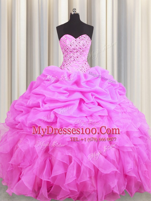 Sleeveless Beading and Ruffles and Pick Ups Lace Up Quinceanera Gowns
