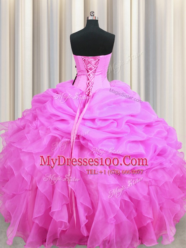 Sleeveless Beading and Ruffles and Pick Ups Lace Up Quinceanera Gowns