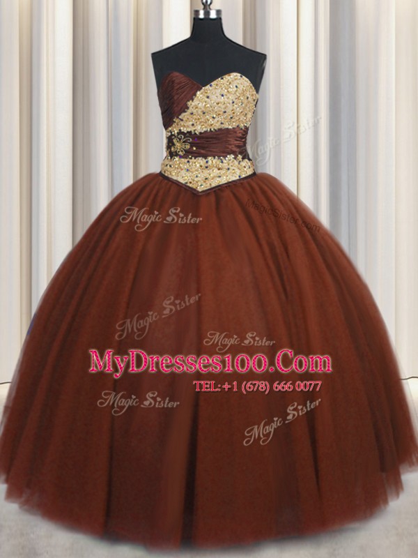 Decent Burgundy Sleeveless Beading and Appliques Floor Length Quinceanera Dresses