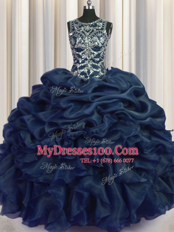 Scoop Sleeveless Lace Up Floor Length Beading and Pick Ups Quince Ball Gowns