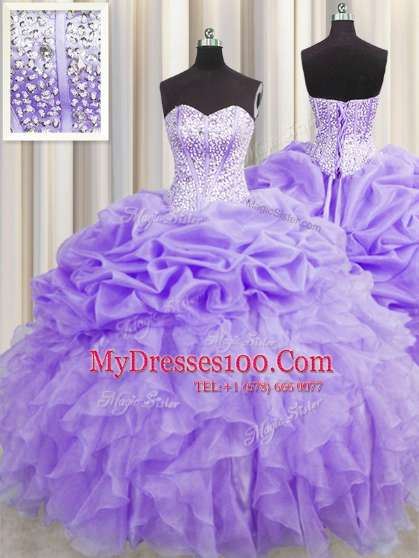 Attractive Visible Boning Sleeveless Beading and Ruffles and Pick Ups Lace Up Sweet 16 Quinceanera Dress