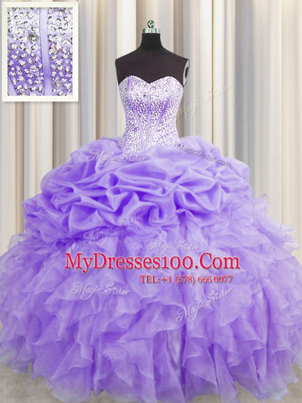 Attractive Visible Boning Sleeveless Beading and Ruffles and Pick Ups Lace Up Sweet 16 Quinceanera Dress