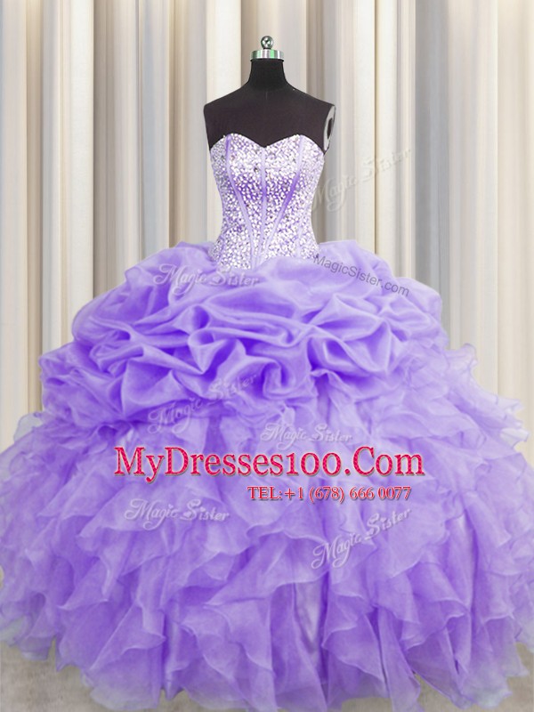 Attractive Visible Boning Sleeveless Beading and Ruffles and Pick Ups Lace Up Sweet 16 Quinceanera Dress