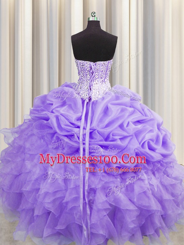 Attractive Visible Boning Sleeveless Beading and Ruffles and Pick Ups Lace Up Sweet 16 Quinceanera Dress