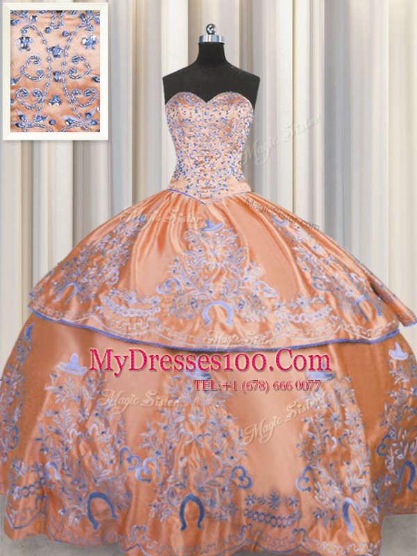 Fashionable Sleeveless Beading and Embroidery Lace Up Quinceanera Gown