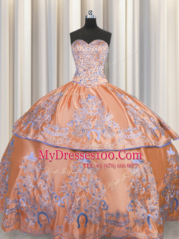 Fashionable Sleeveless Beading and Embroidery Lace Up Quinceanera Gown