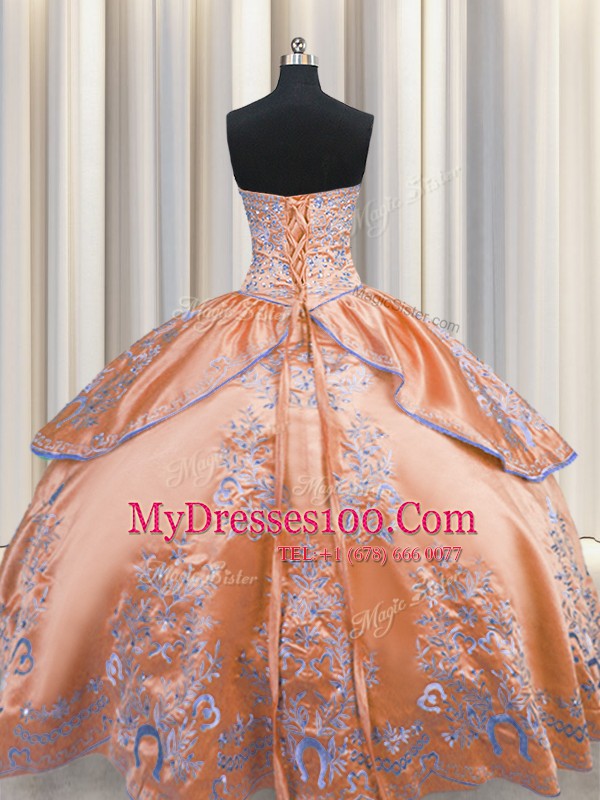 Fashionable Sleeveless Beading and Embroidery Lace Up Quinceanera Gown