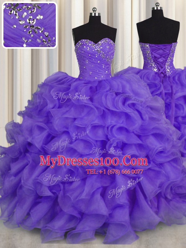 Floor Length Lavender Quinceanera Dresses Sweetheart Sleeveless Lace Up
