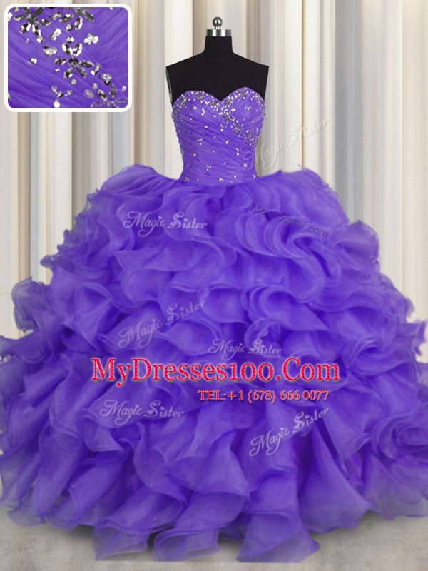 Floor Length Lavender Quinceanera Dresses Sweetheart Sleeveless Lace Up