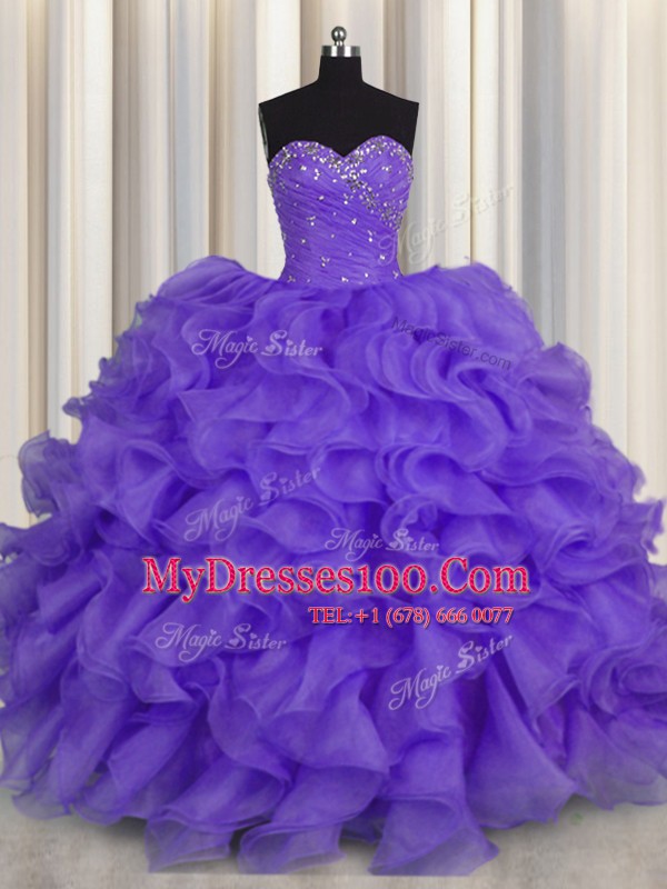 Floor Length Lavender Quinceanera Dresses Sweetheart Sleeveless Lace Up
