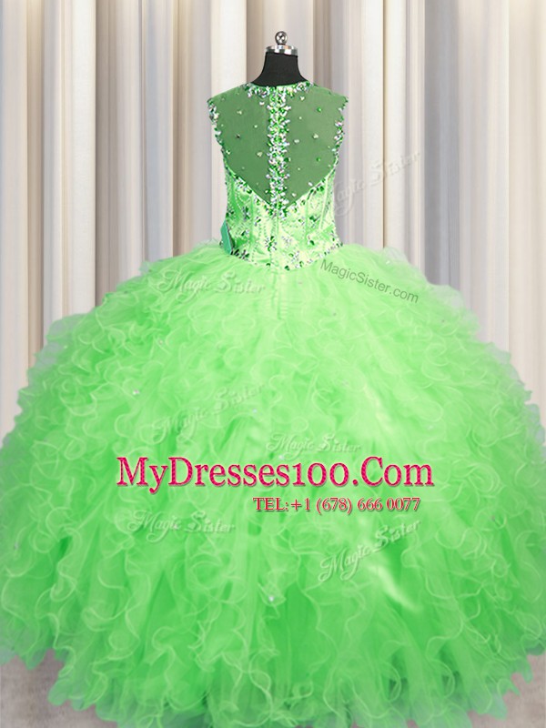 Glorious See Through Zipper Up Floor Length Vestidos de Quinceanera Straps Sleeveless Zipper