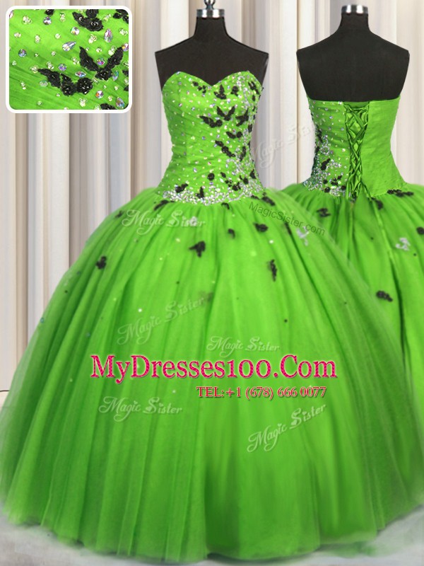 Admirable Sweetheart Sleeveless Quinceanera Gowns Floor Length Beading and Appliques Tulle