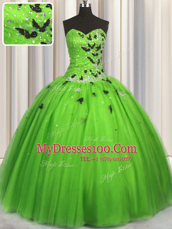 Admirable Sweetheart Sleeveless Quinceanera Gowns Floor Length Beading and Appliques Tulle
