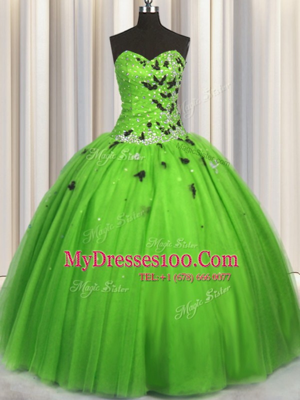 Admirable Sweetheart Sleeveless Quinceanera Gowns Floor Length Beading and Appliques Tulle