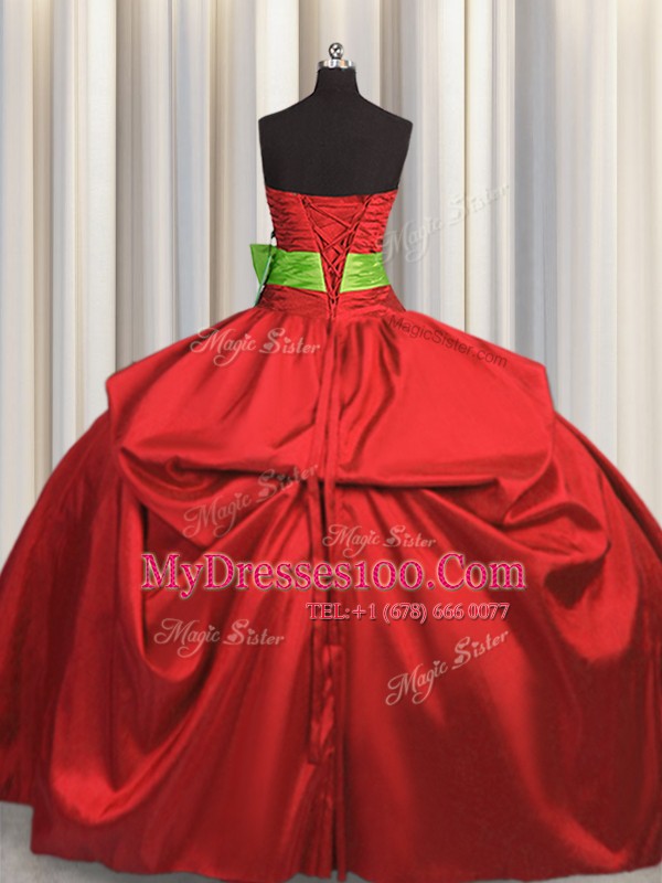 Bowknot Strapless Sleeveless Lace Up Sweet 16 Quinceanera Dress Coral Red Taffeta