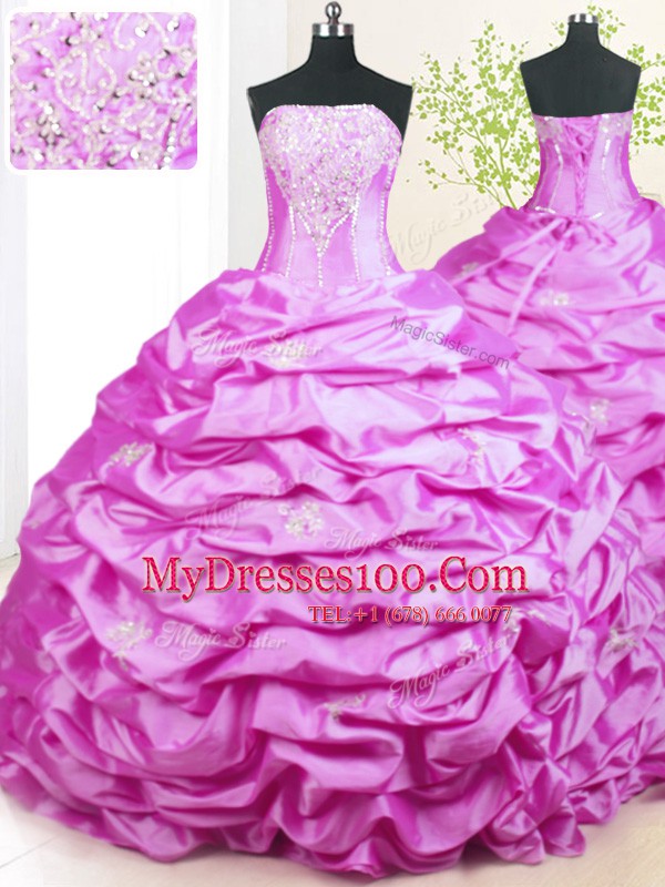 Colorful Pick Ups With Train Ball Gowns Sleeveless Lilac Sweet 16 Dress Sweep Train Lace Up