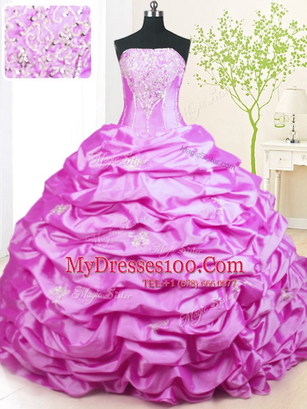 Colorful Pick Ups With Train Ball Gowns Sleeveless Lilac Sweet 16 Dress Sweep Train Lace Up
