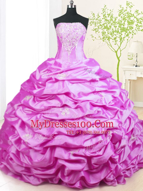 Colorful Pick Ups With Train Ball Gowns Sleeveless Lilac Sweet 16 Dress Sweep Train Lace Up