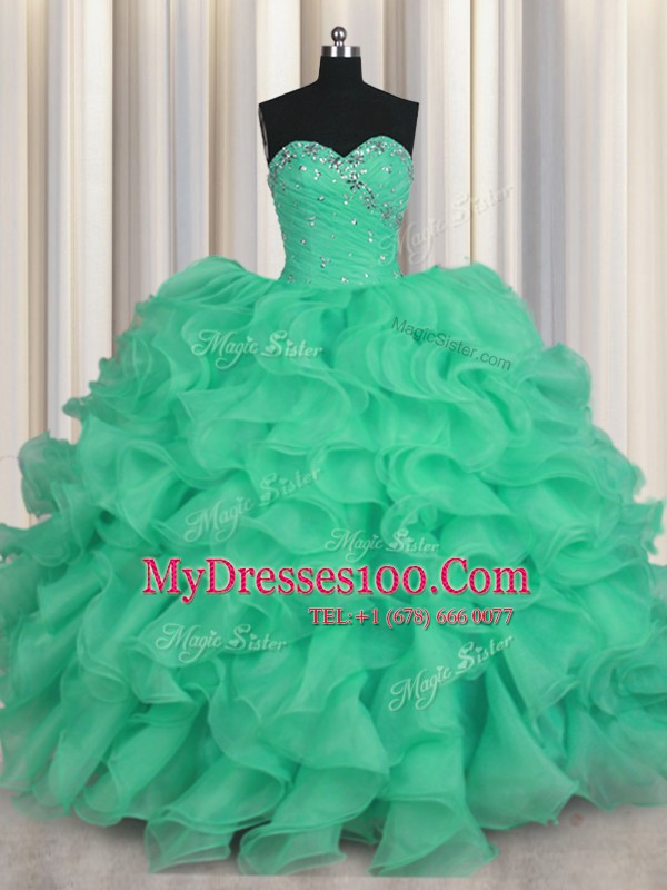Floor Length Turquoise Quince Ball Gowns Sweetheart Sleeveless Lace Up
