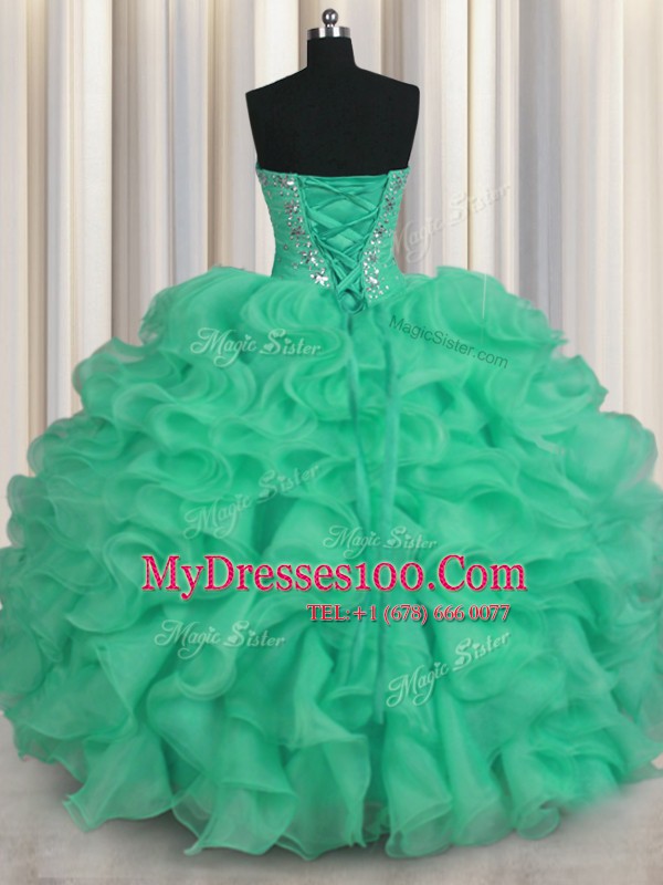 Floor Length Turquoise Quince Ball Gowns Sweetheart Sleeveless Lace Up