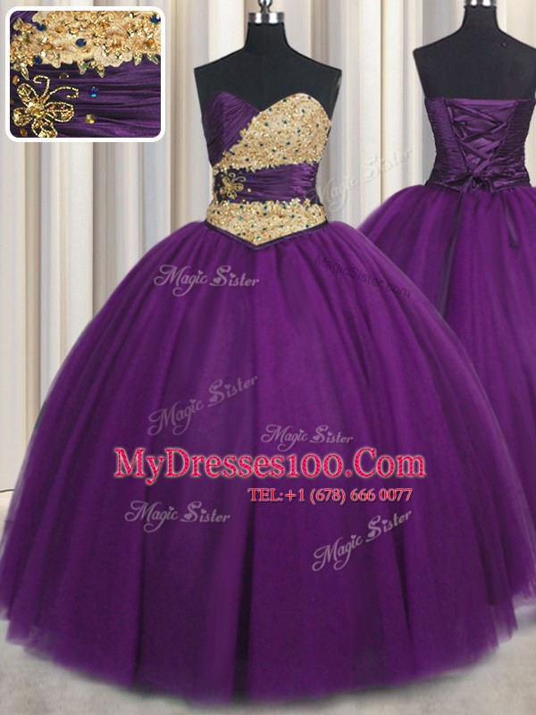 Romantic Purple Sweetheart Neckline Beading and Appliques 15 Quinceanera Dress Sleeveless Lace Up