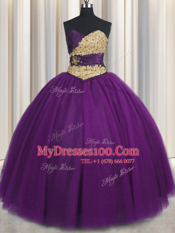 Romantic Purple Sweetheart Neckline Beading and Appliques 15 Quinceanera Dress Sleeveless Lace Up