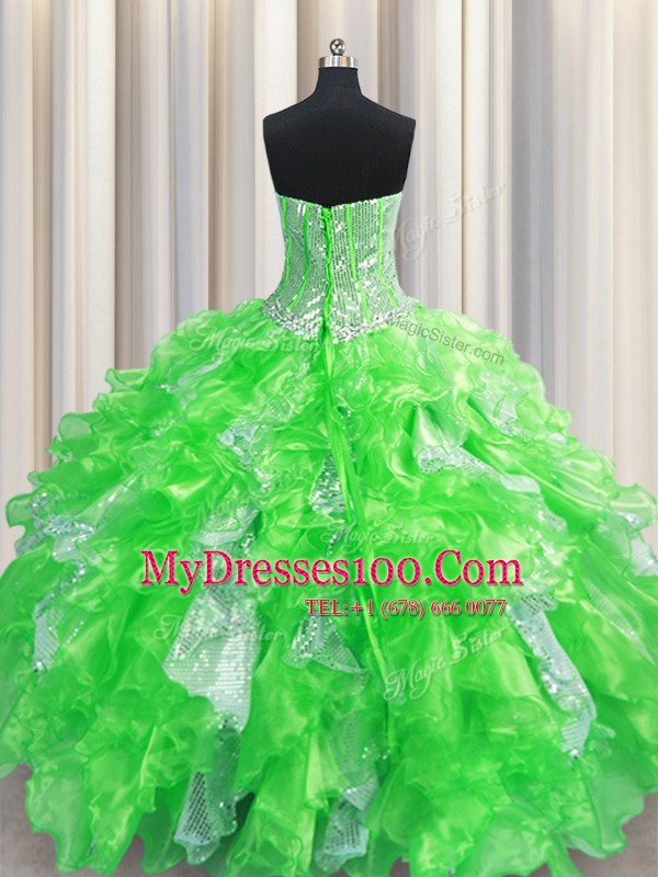 Dazzling Visible Boning Sleeveless Beading and Ruffles and Sequins Floor Length Quinceanera Gowns