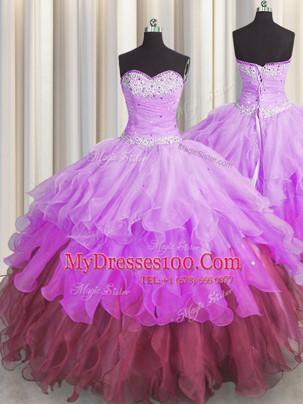 Beauteous Organza Sleeveless Floor Length 15 Quinceanera Dress and Beading and Ruffles and Ruffled Layers and Pick Ups