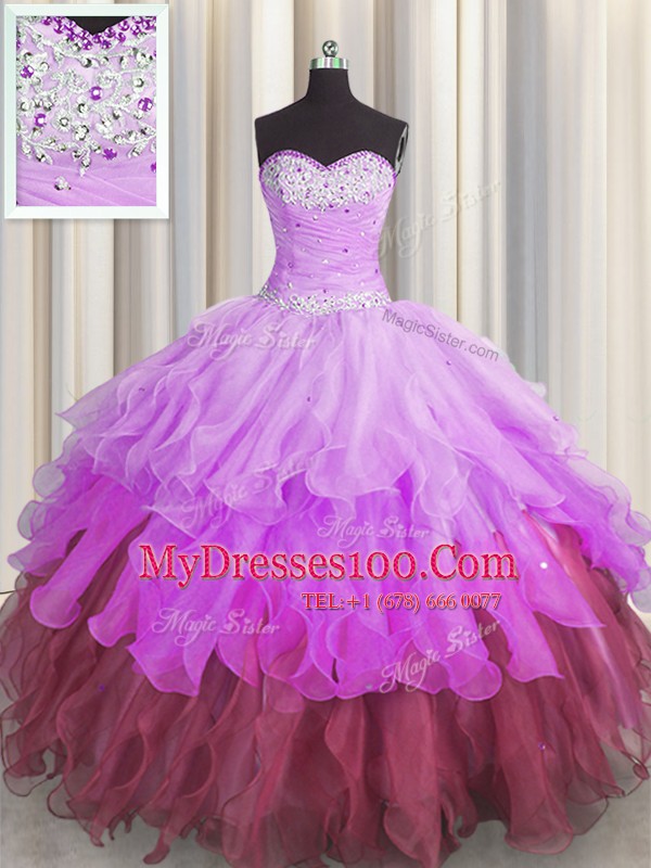 Beauteous Organza Sleeveless Floor Length 15 Quinceanera Dress and Beading and Ruffles and Ruffled Layers and Pick Ups