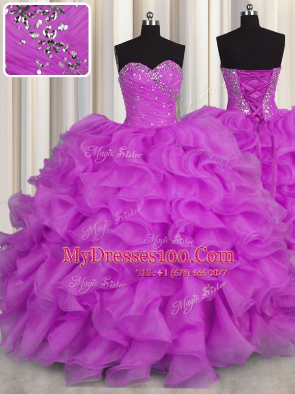 Sleeveless Beading and Ruffles Lace Up Quinceanera Dress