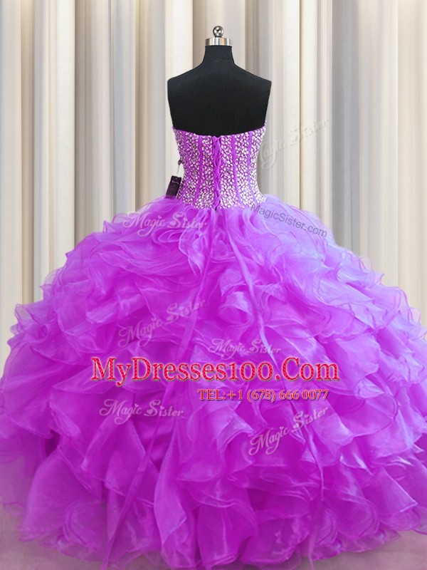 Visible Boning Floor Length Fuchsia Quinceanera Gowns Sweetheart Sleeveless Lace Up