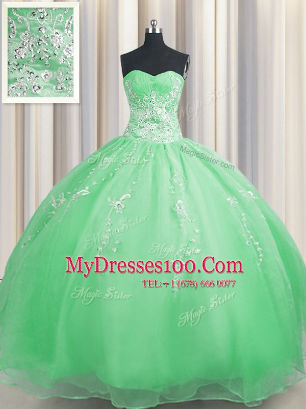 Zipper Up Sleeveless Zipper Floor Length Beading and Appliques Quinceanera Gown