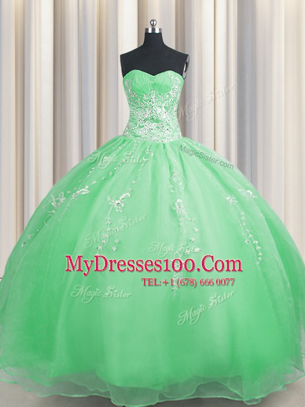Zipper Up Sleeveless Zipper Floor Length Beading and Appliques Quinceanera Gown
